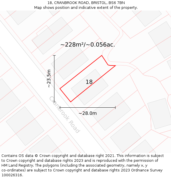 18, CRANBROOK ROAD, BRISTOL, BS6 7BN: Plot and title map