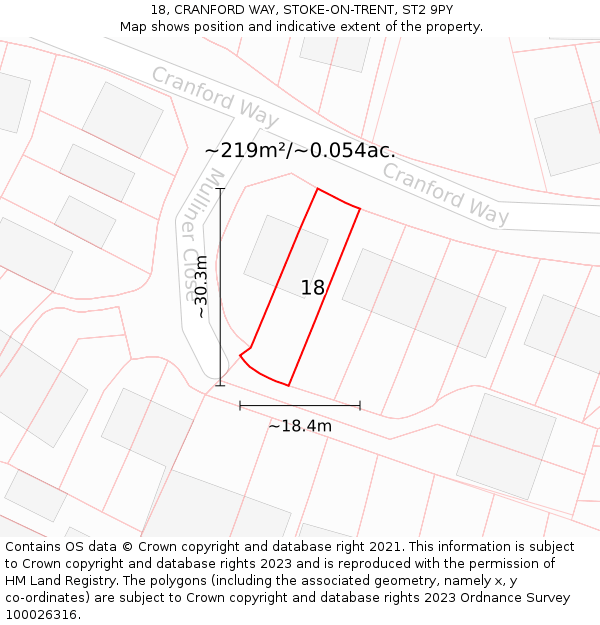 18, CRANFORD WAY, STOKE-ON-TRENT, ST2 9PY: Plot and title map