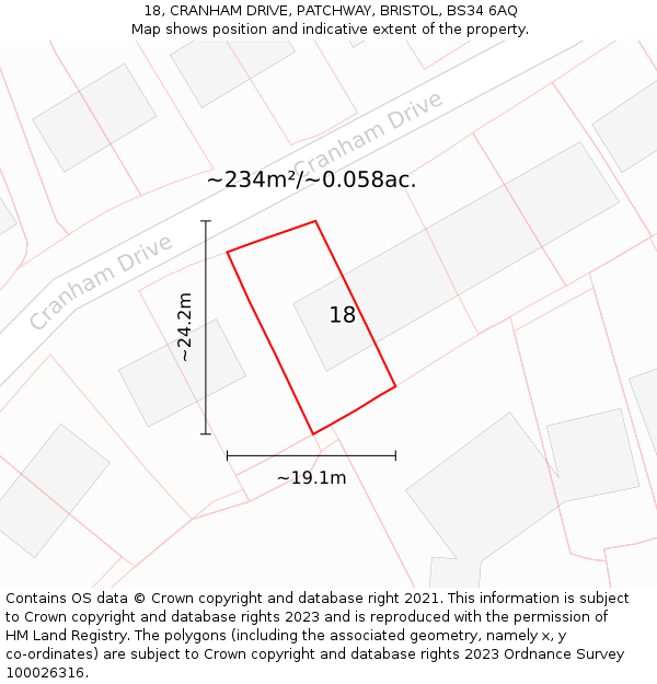 18, CRANHAM DRIVE, PATCHWAY, BRISTOL, BS34 6AQ: Plot and title map