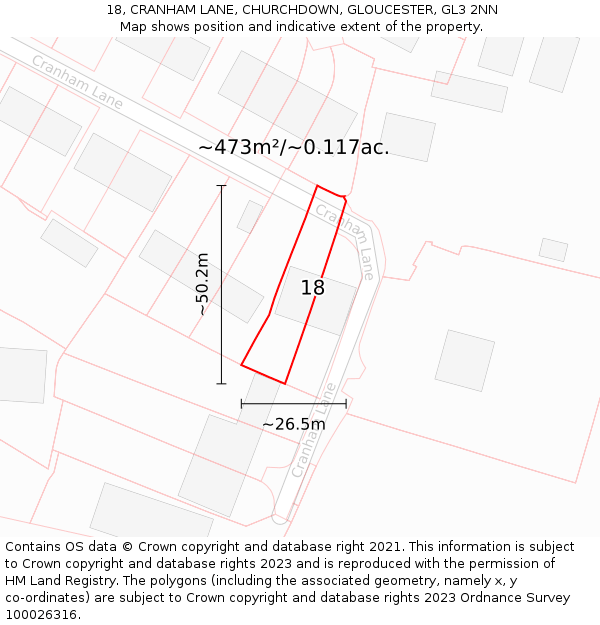 18, CRANHAM LANE, CHURCHDOWN, GLOUCESTER, GL3 2NN: Plot and title map