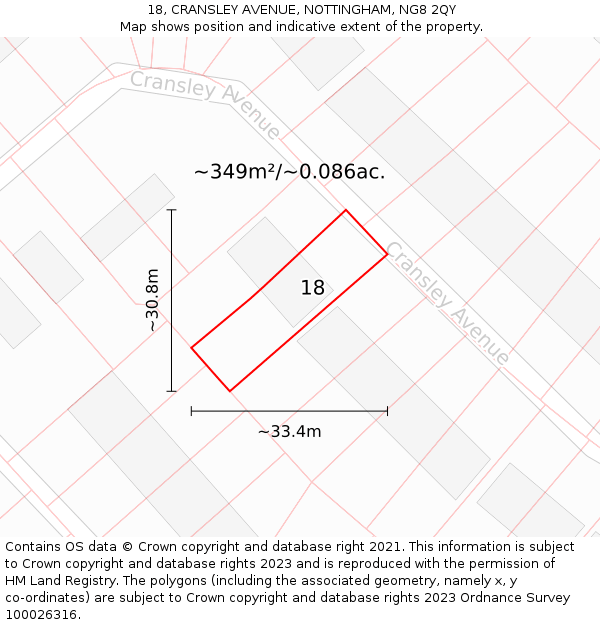 18, CRANSLEY AVENUE, NOTTINGHAM, NG8 2QY: Plot and title map