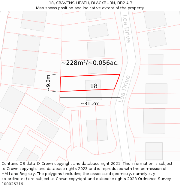 18, CRAVENS HEATH, BLACKBURN, BB2 4JB: Plot and title map