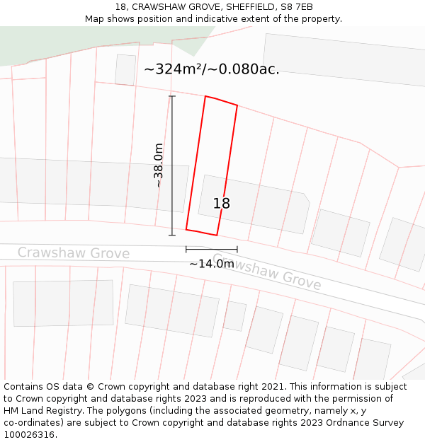18, CRAWSHAW GROVE, SHEFFIELD, S8 7EB: Plot and title map