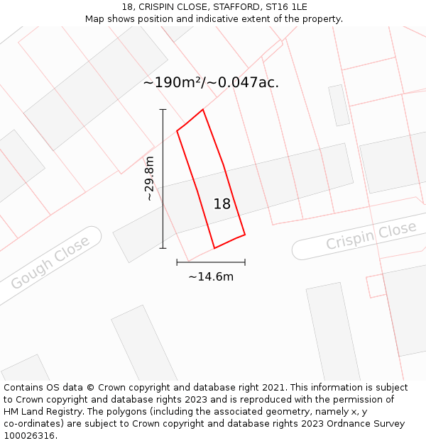 18, CRISPIN CLOSE, STAFFORD, ST16 1LE: Plot and title map