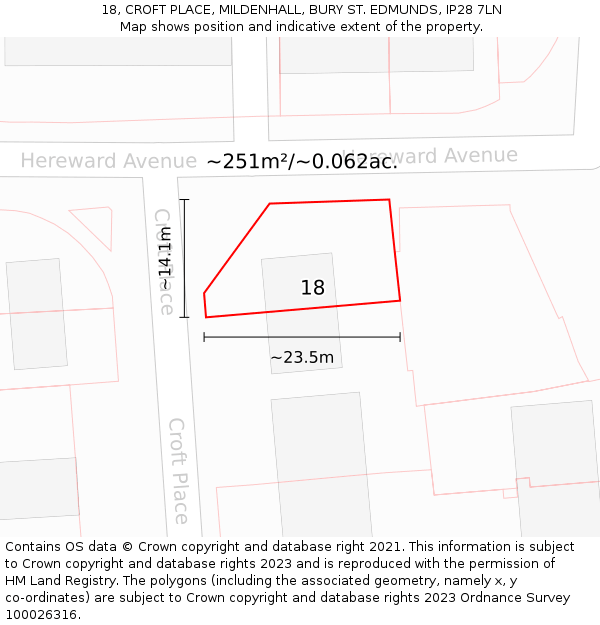 18, CROFT PLACE, MILDENHALL, BURY ST. EDMUNDS, IP28 7LN: Plot and title map