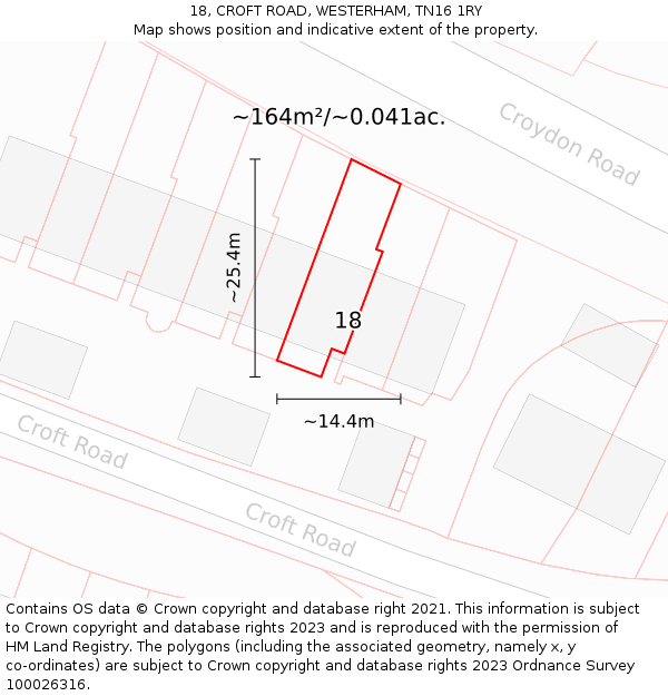 18, CROFT ROAD, WESTERHAM, TN16 1RY: Plot and title map
