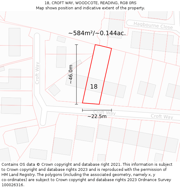 18, CROFT WAY, WOODCOTE, READING, RG8 0RS: Plot and title map