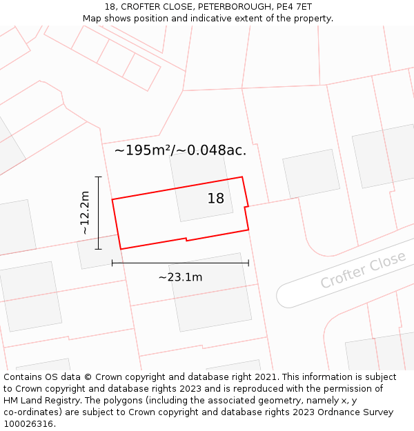 18, CROFTER CLOSE, PETERBOROUGH, PE4 7ET: Plot and title map