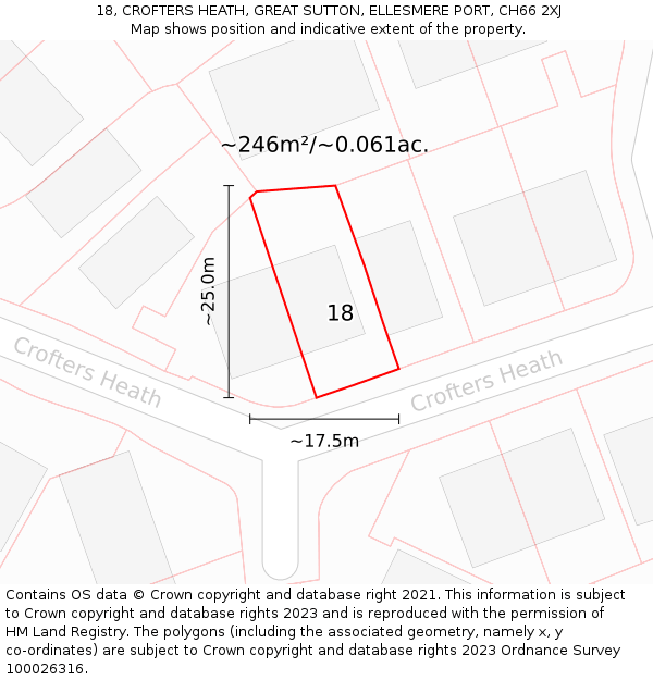 18, CROFTERS HEATH, GREAT SUTTON, ELLESMERE PORT, CH66 2XJ: Plot and title map