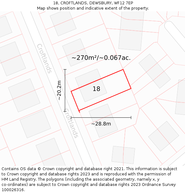 18, CROFTLANDS, DEWSBURY, WF12 7EP: Plot and title map