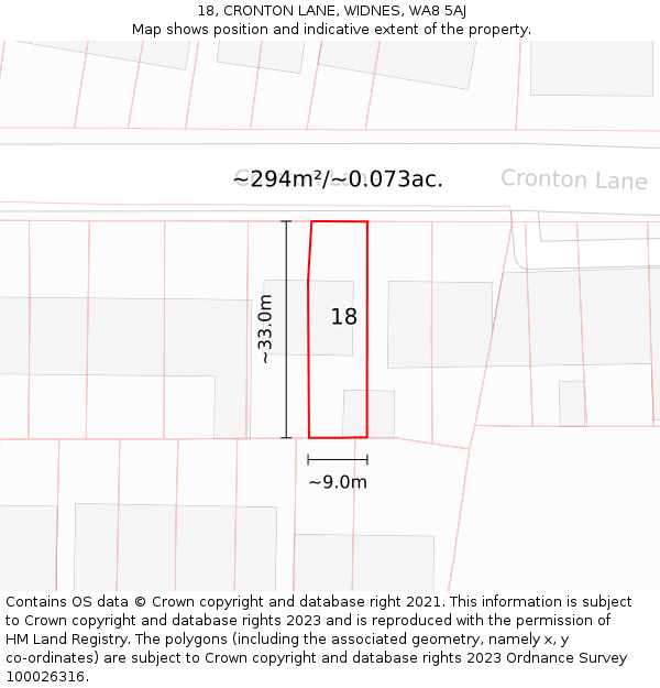 18, CRONTON LANE, WIDNES, WA8 5AJ: Plot and title map