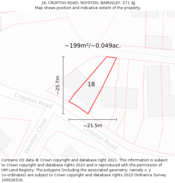 18, CROPTON ROAD, ROYSTON, BARNSLEY, S71 4JJ: Plot and title map