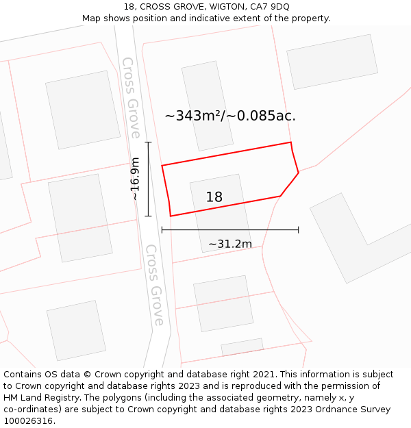 18, CROSS GROVE, WIGTON, CA7 9DQ: Plot and title map