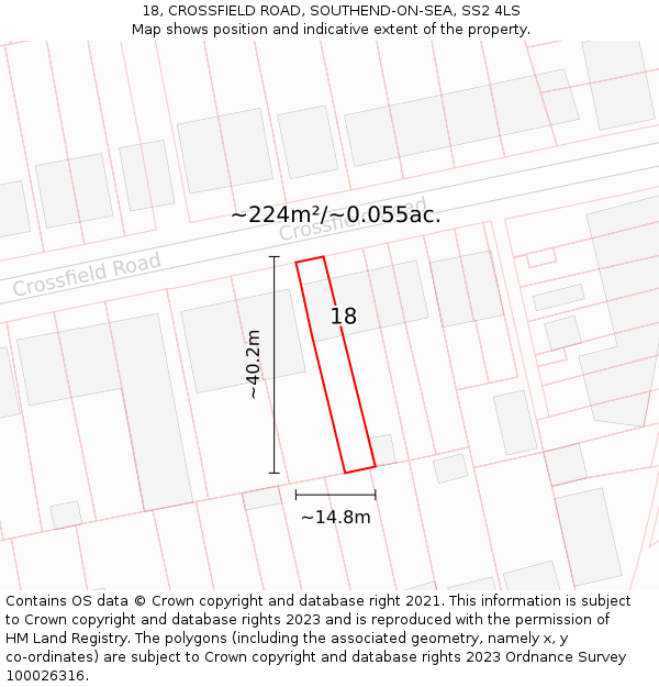 18, CROSSFIELD ROAD, SOUTHEND-ON-SEA, SS2 4LS: Plot and title map