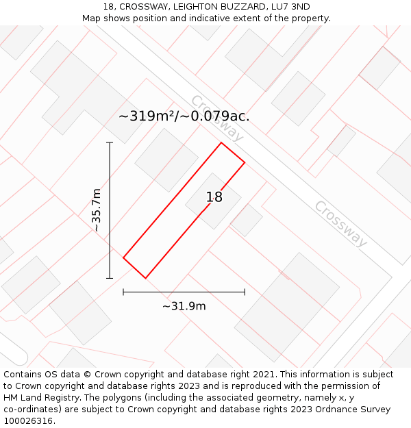 18, CROSSWAY, LEIGHTON BUZZARD, LU7 3ND: Plot and title map