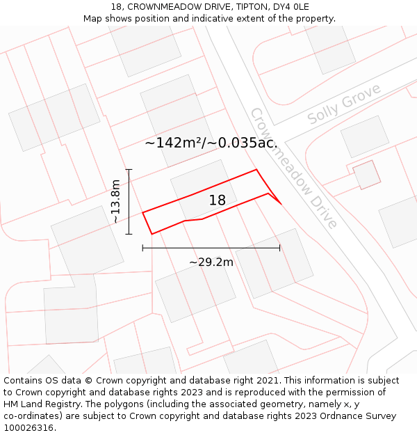 18, CROWNMEADOW DRIVE, TIPTON, DY4 0LE: Plot and title map