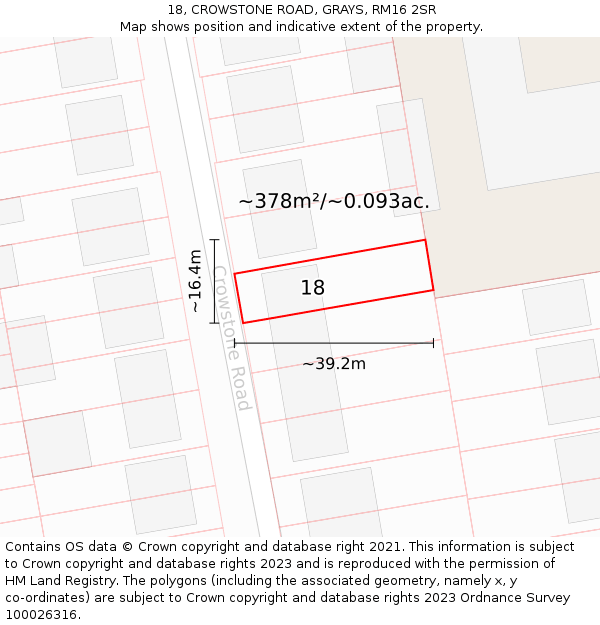 18, CROWSTONE ROAD, GRAYS, RM16 2SR: Plot and title map
