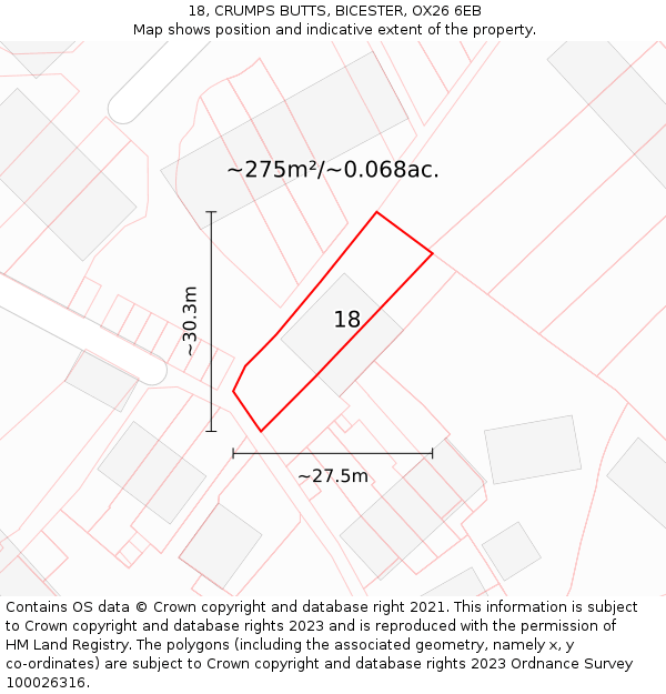 18, CRUMPS BUTTS, BICESTER, OX26 6EB: Plot and title map