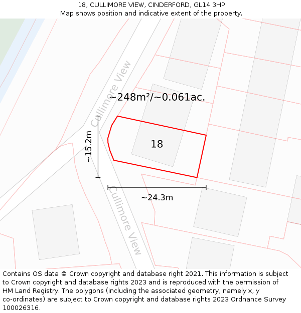 18, CULLIMORE VIEW, CINDERFORD, GL14 3HP: Plot and title map