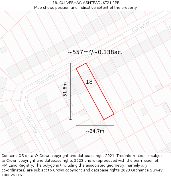 18, CULVERHAY, ASHTEAD, KT21 1PR: Plot and title map