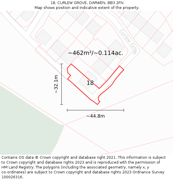 18, CURLEW GROVE, DARWEN, BB3 2FN: Plot and title map