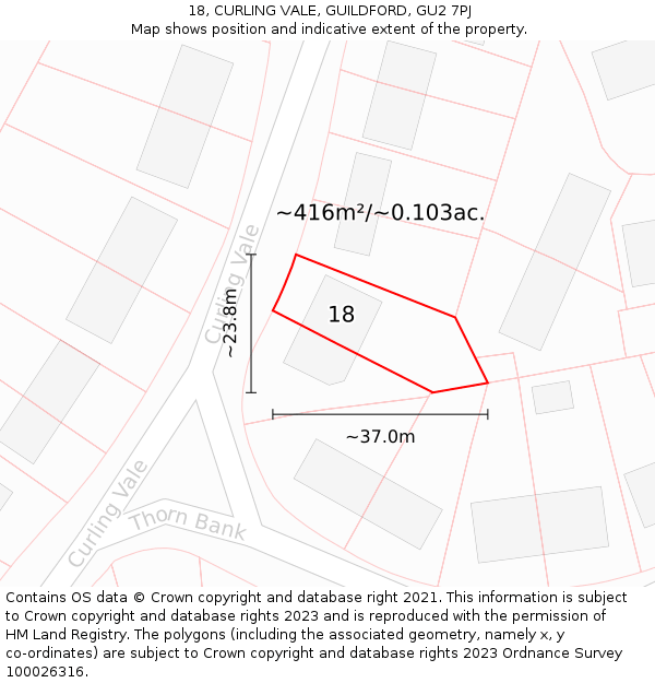 18, CURLING VALE, GUILDFORD, GU2 7PJ: Plot and title map
