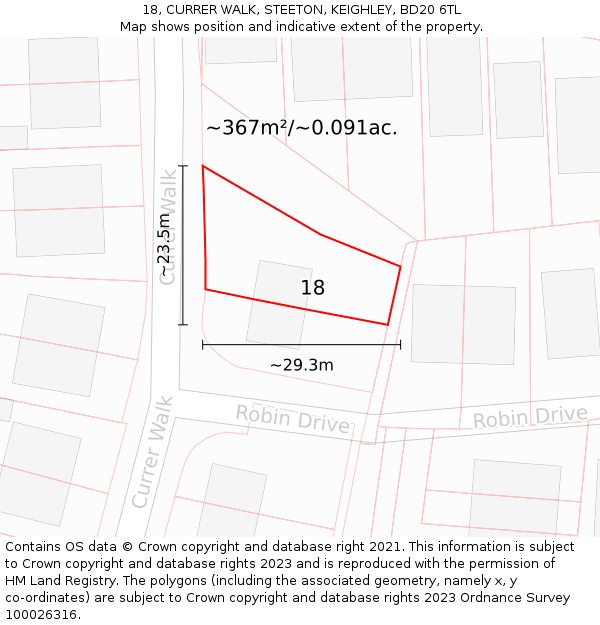 18, CURRER WALK, STEETON, KEIGHLEY, BD20 6TL: Plot and title map