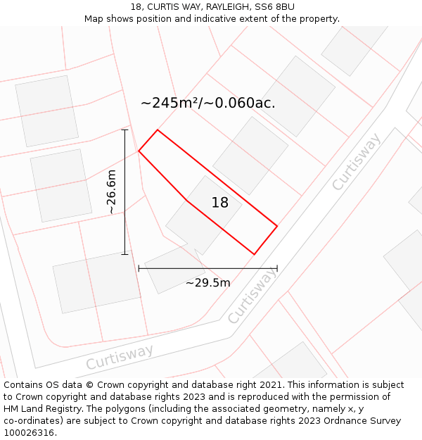18, CURTIS WAY, RAYLEIGH, SS6 8BU: Plot and title map