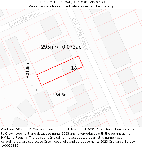 18, CUTCLIFFE GROVE, BEDFORD, MK40 4DB: Plot and title map