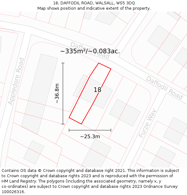 18, DAFFODIL ROAD, WALSALL, WS5 3DQ: Plot and title map