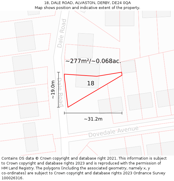 18, DALE ROAD, ALVASTON, DERBY, DE24 0QA: Plot and title map