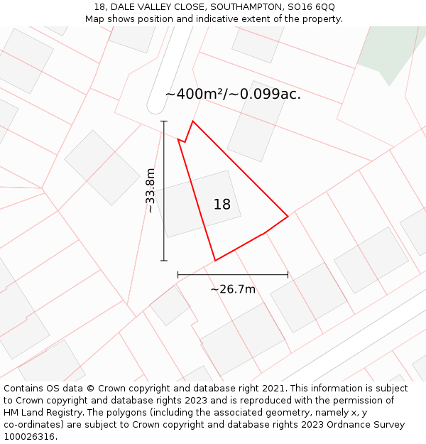 18, DALE VALLEY CLOSE, SOUTHAMPTON, SO16 6QQ: Plot and title map