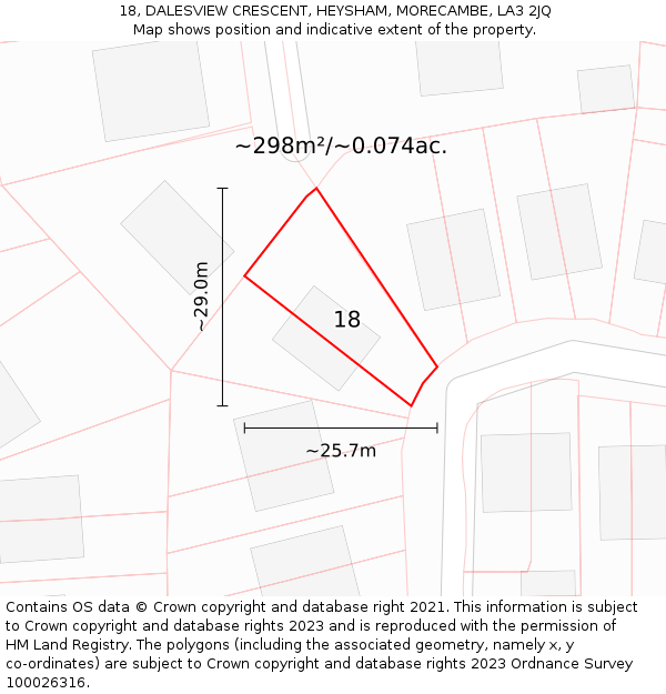 18, DALESVIEW CRESCENT, HEYSHAM, MORECAMBE, LA3 2JQ: Plot and title map