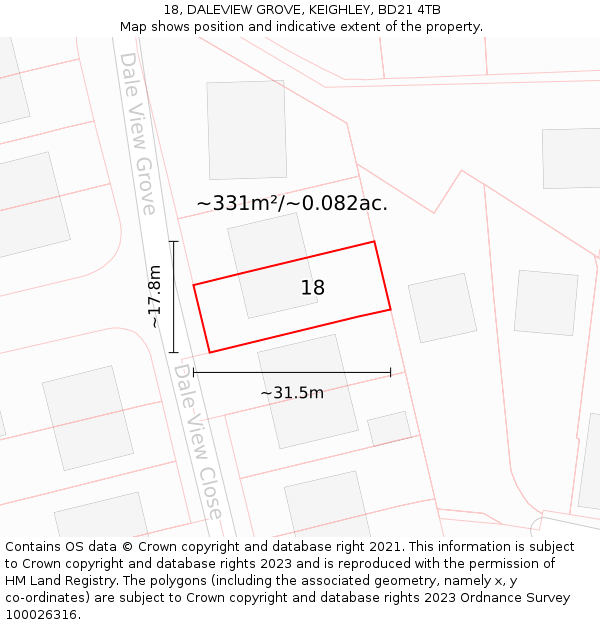18, DALEVIEW GROVE, KEIGHLEY, BD21 4TB: Plot and title map