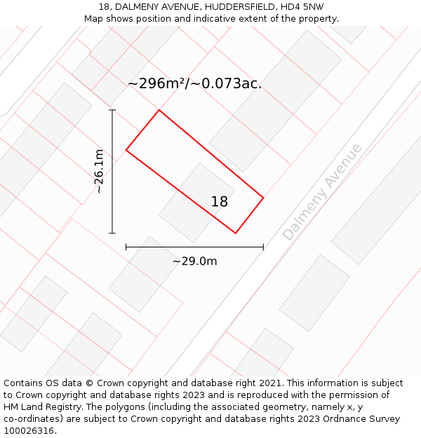 18, DALMENY AVENUE, HUDDERSFIELD, HD4 5NW: Plot and title map