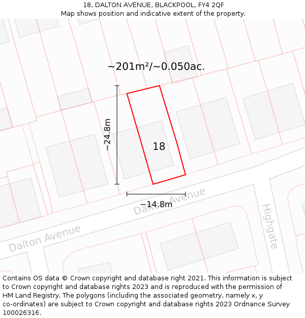18, DALTON AVENUE, BLACKPOOL, FY4 2QF: Plot and title map