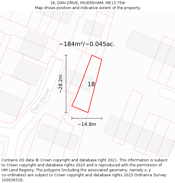 18, DAN DRIVE, FAVERSHAM, ME13 7SW: Plot and title map
