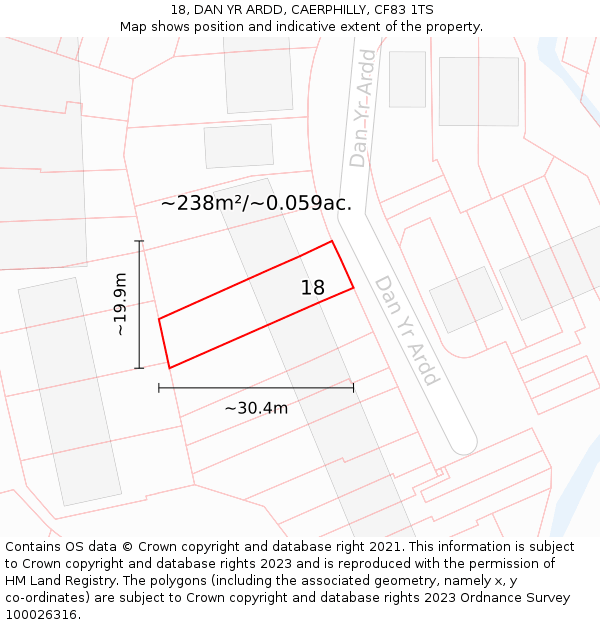 18, DAN YR ARDD, CAERPHILLY, CF83 1TS: Plot and title map