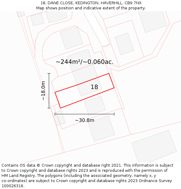18, DANE CLOSE, KEDINGTON, HAVERHILL, CB9 7NX: Plot and title map