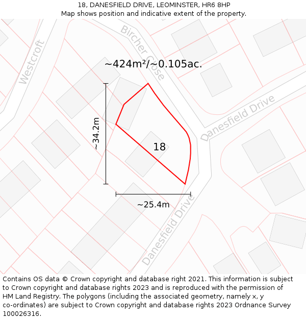 18, DANESFIELD DRIVE, LEOMINSTER, HR6 8HP: Plot and title map