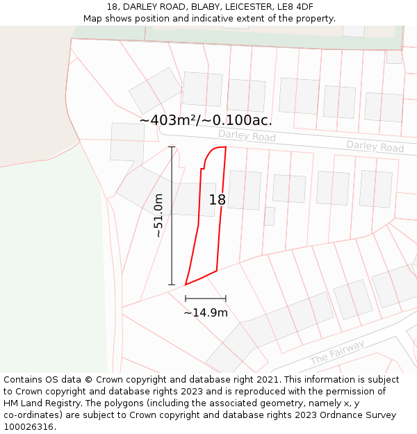 18, DARLEY ROAD, BLABY, LEICESTER, LE8 4DF: Plot and title map
