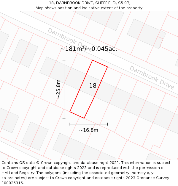 18, DARNBROOK DRIVE, SHEFFIELD, S5 9BJ: Plot and title map