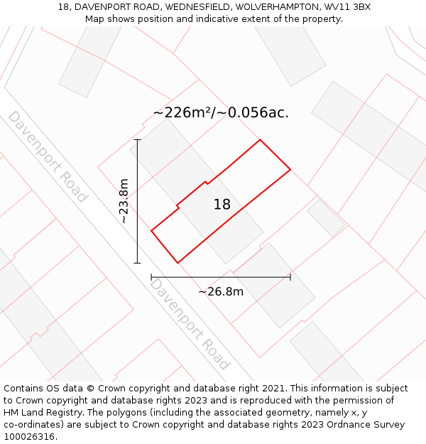 18, DAVENPORT ROAD, WEDNESFIELD, WOLVERHAMPTON, WV11 3BX: Plot and title map