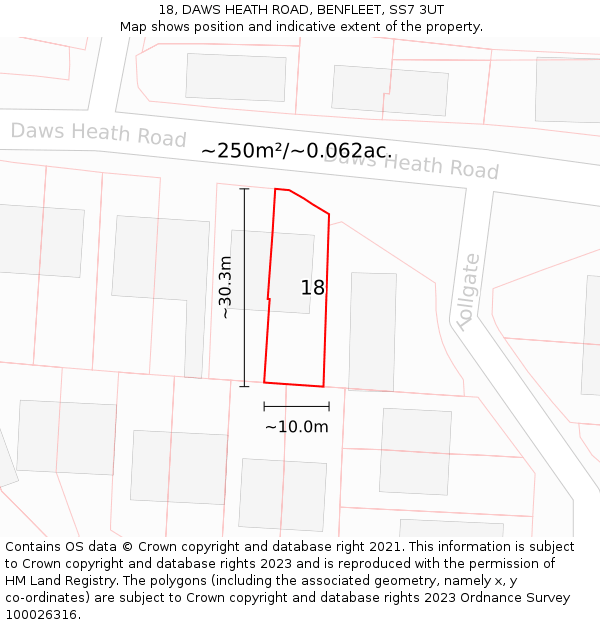 18, DAWS HEATH ROAD, BENFLEET, SS7 3UT: Plot and title map