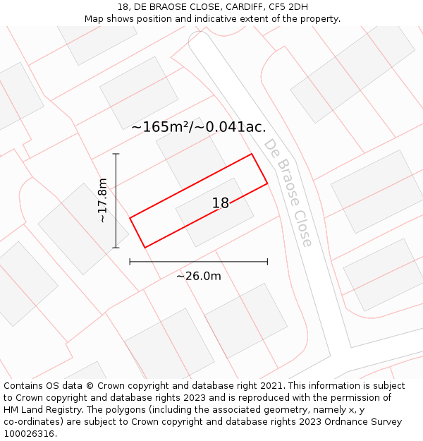 18, DE BRAOSE CLOSE, CARDIFF, CF5 2DH: Plot and title map
