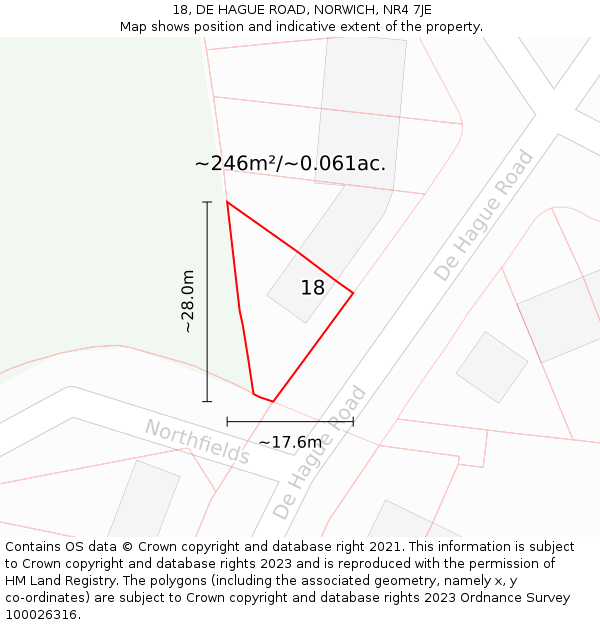 18, DE HAGUE ROAD, NORWICH, NR4 7JE: Plot and title map