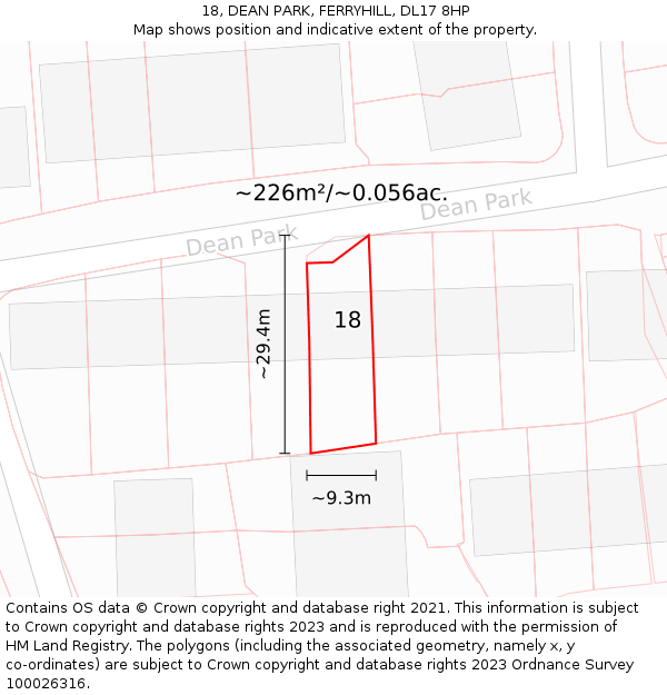 18, DEAN PARK, FERRYHILL, DL17 8HP: Plot and title map