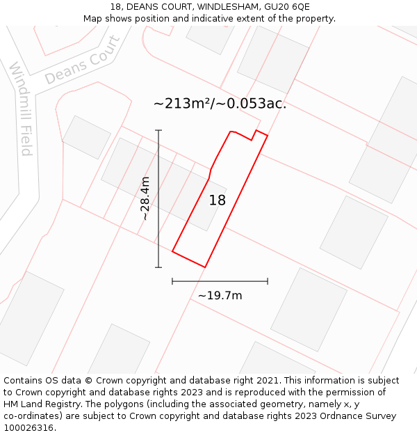 18, DEANS COURT, WINDLESHAM, GU20 6QE: Plot and title map