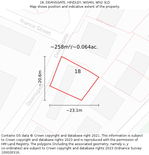 18, DEANSGATE, HINDLEY, WIGAN, WN2 3LD: Plot and title map
