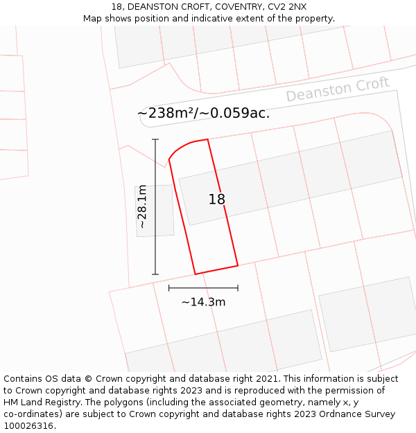 18, DEANSTON CROFT, COVENTRY, CV2 2NX: Plot and title map